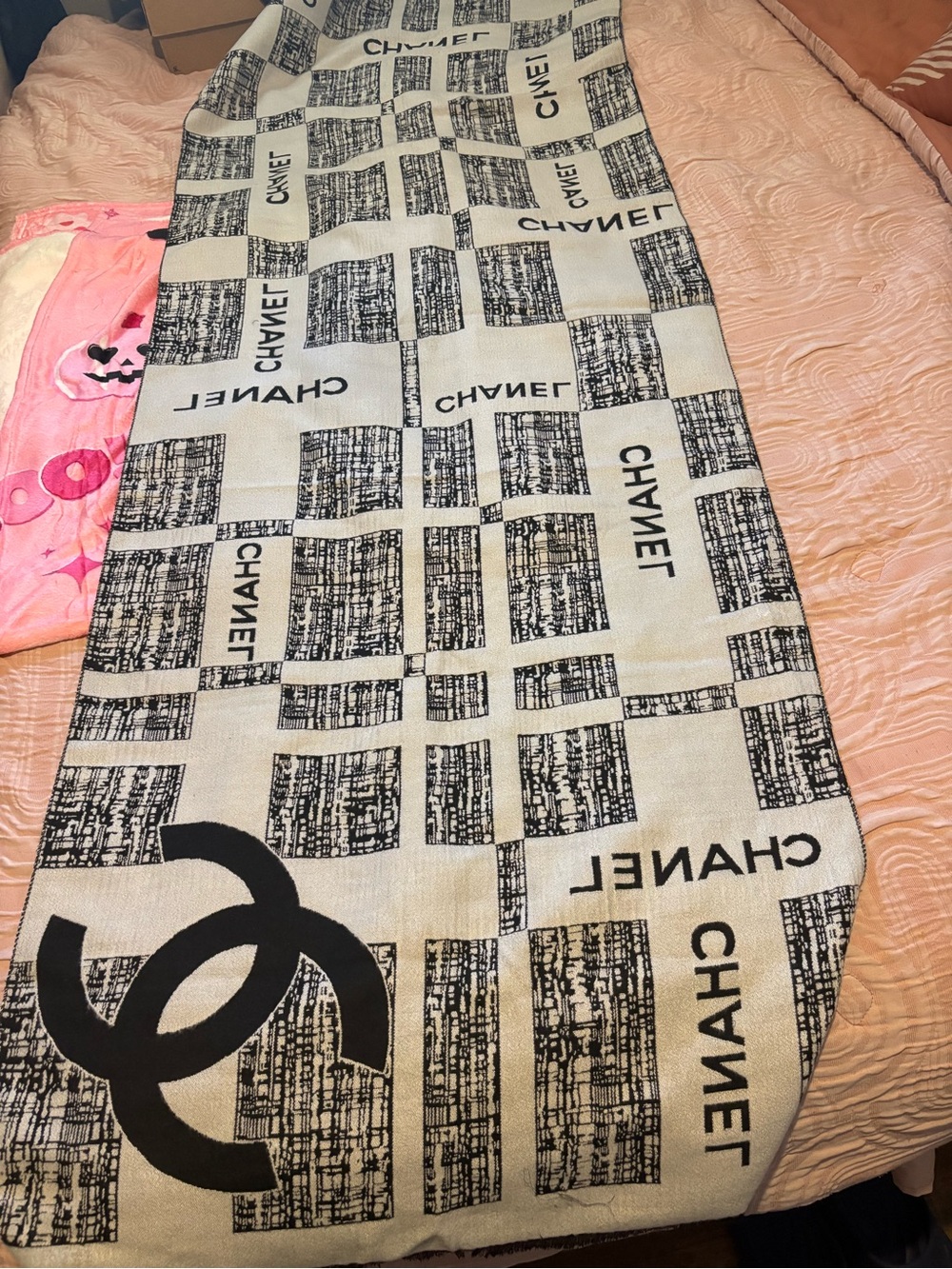 CHANEL Black and Cream Logo scarf